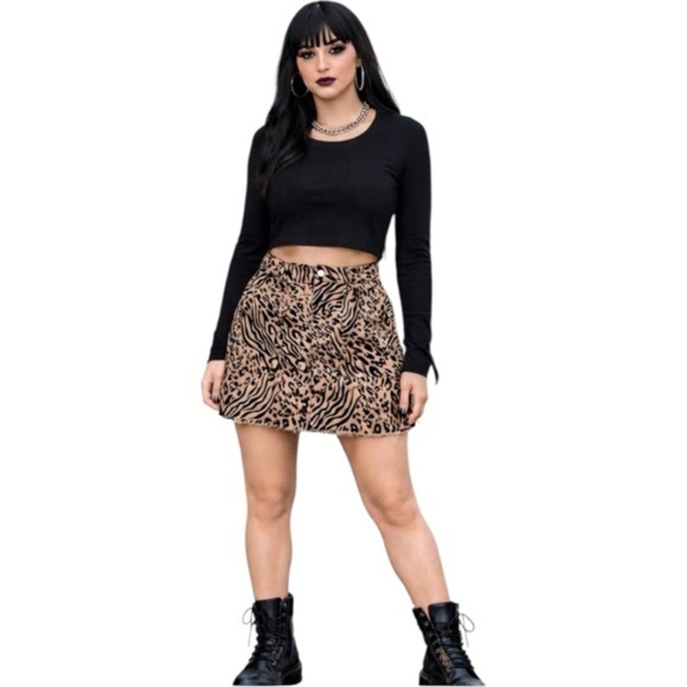 Forever 21 Tan Black Animal Print Mini Skirt Size Large Y2K Streetwear Skater